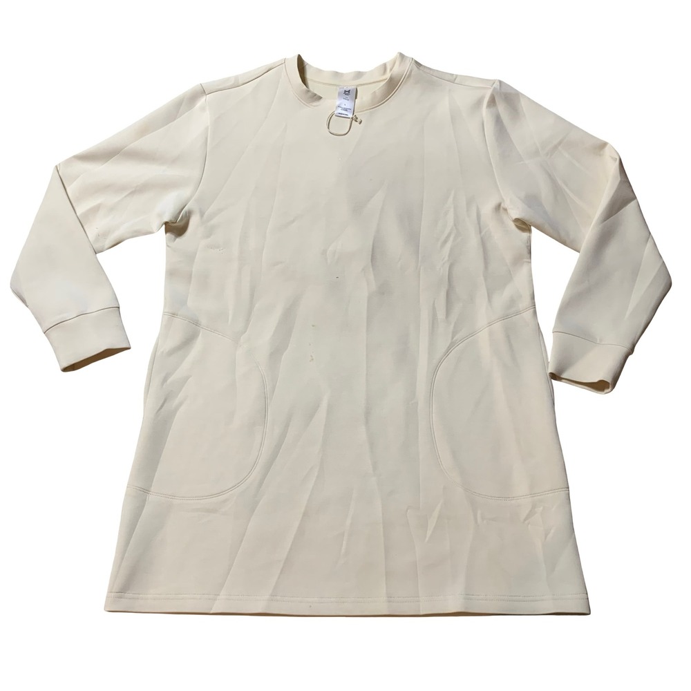 Member's Mark Luxe Dress Cream Ivory Long Sleeve Pocket Shift Dress Size L